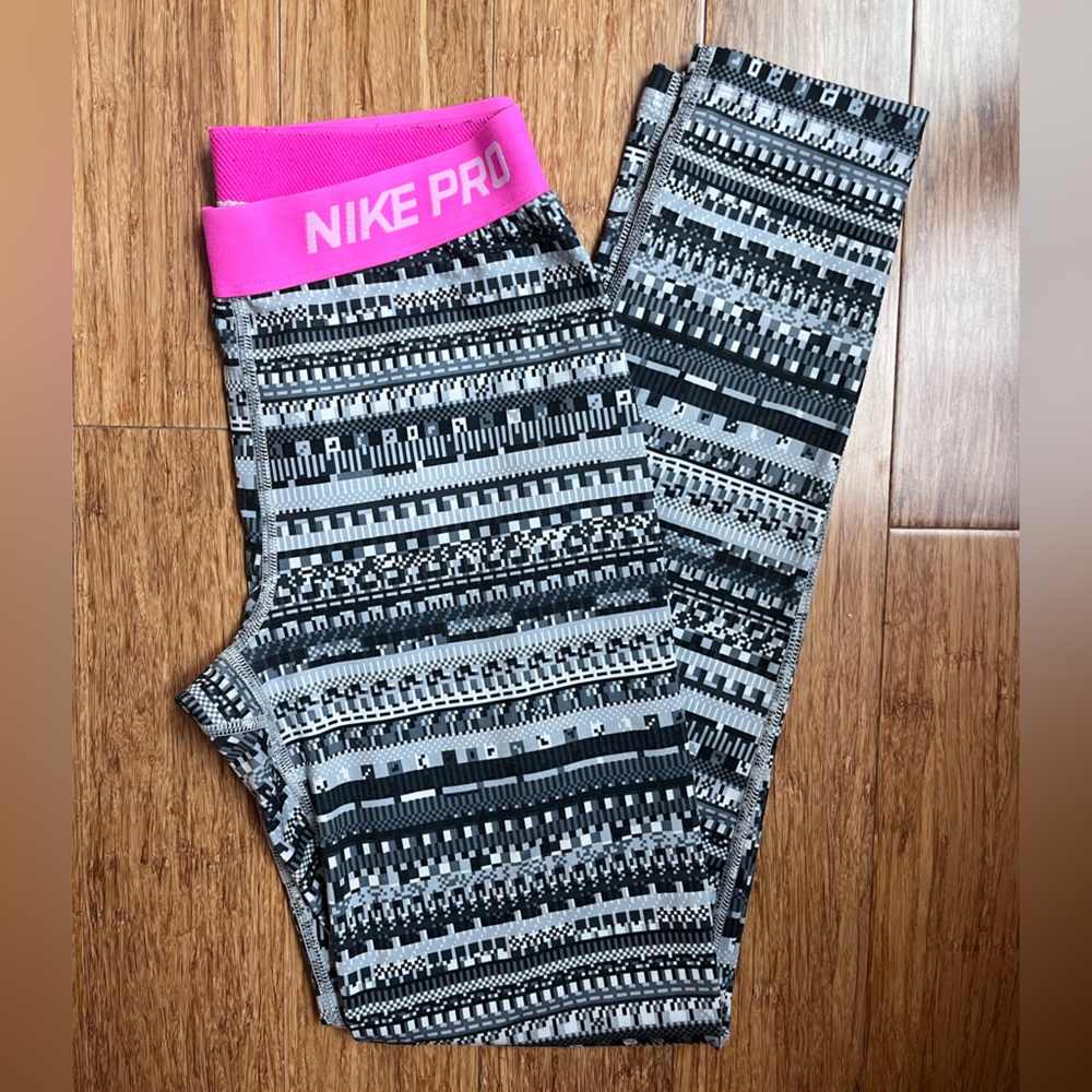 Nike Pro girls youth XL Dri Fit black/white/gray/pink leggings